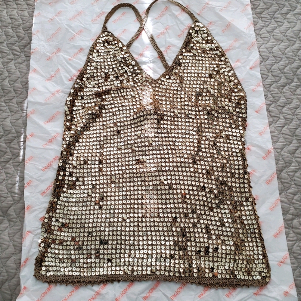 Revolve Gold Sequin Evening Top Retrofete Revolve